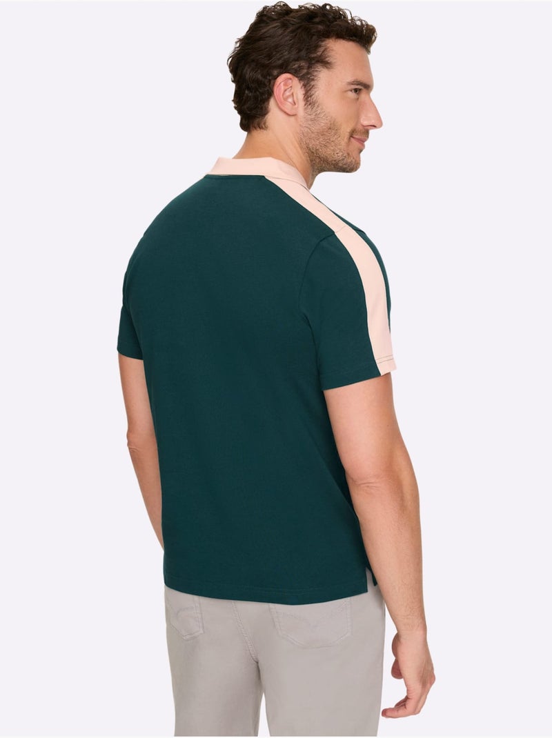 Polo à Manches Courtes Empiècements Contrastés Modernes - Taille Standard - Witt Bleu pétrole - Kiabi