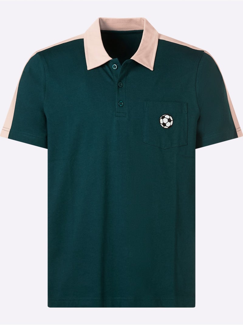 Polo à Manches Courtes Empiècements Contrastés Modernes - Taille Standard - Witt Bleu pétrole - Kiabi