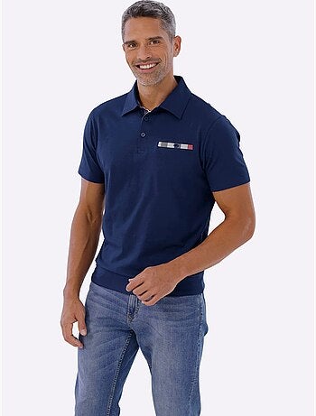 Polo à Manches Courtes Empiècements En Carreaux Tissés - Taille Standard - Moda Vilona