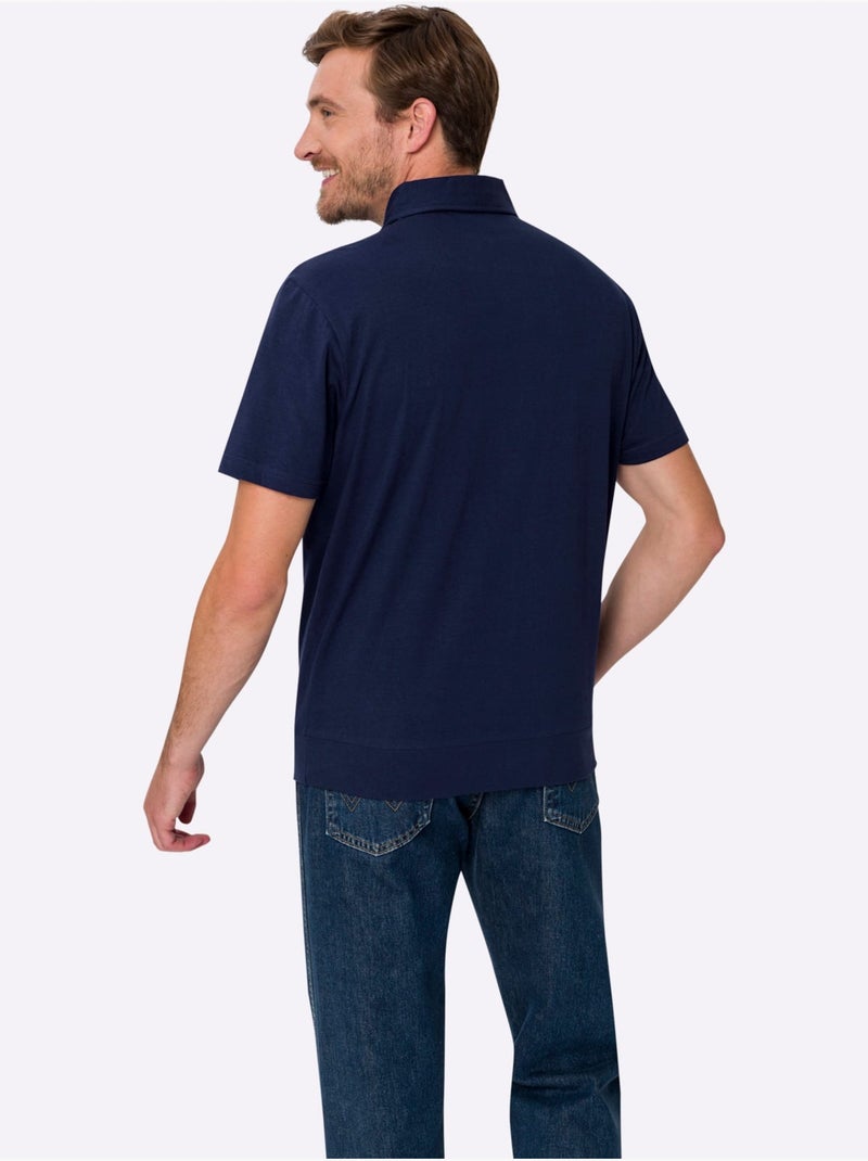 Polo à Manches Courtes Empiècements En Carreaux Tissés - Taille Standard - Moda Vilona Bleu marine - Kiabi