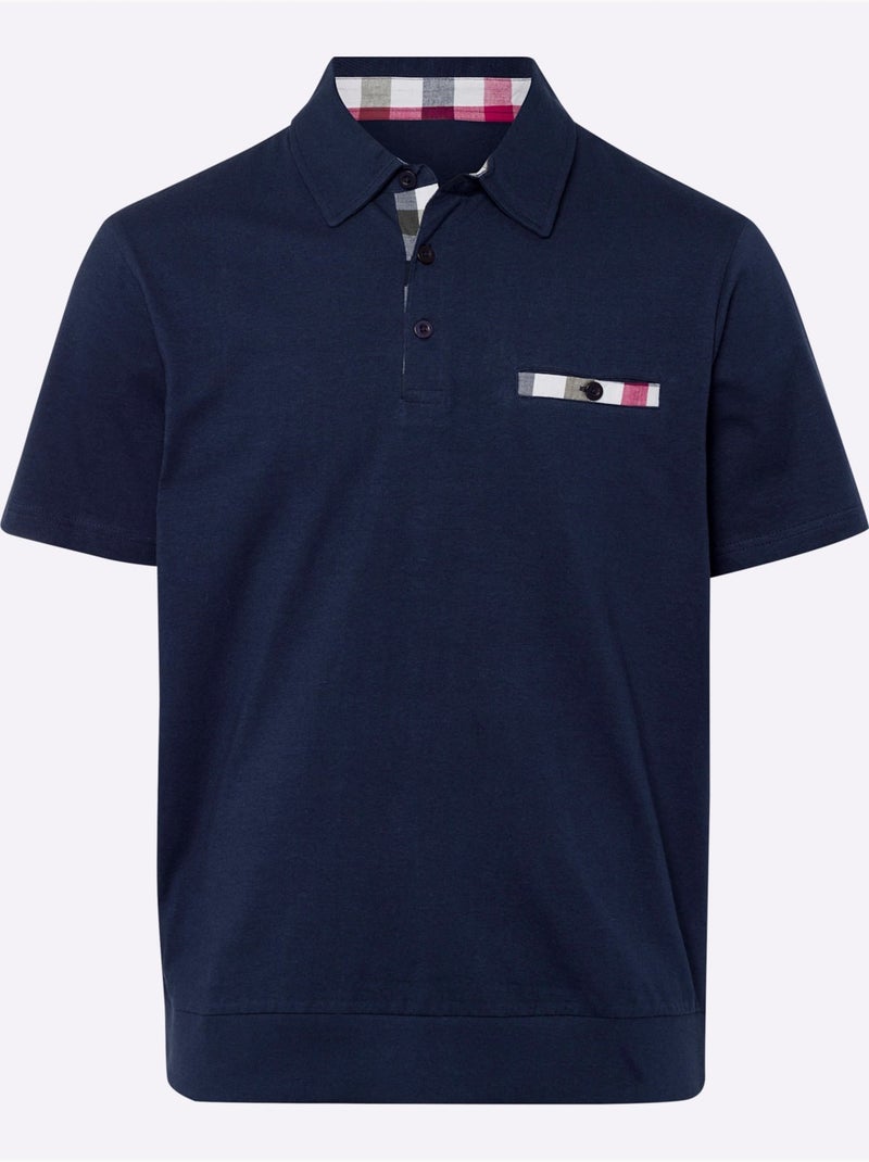 Polo à Manches Courtes Empiècements En Carreaux Tissés - Taille Standard - Moda Vilona Bleu marine - Kiabi