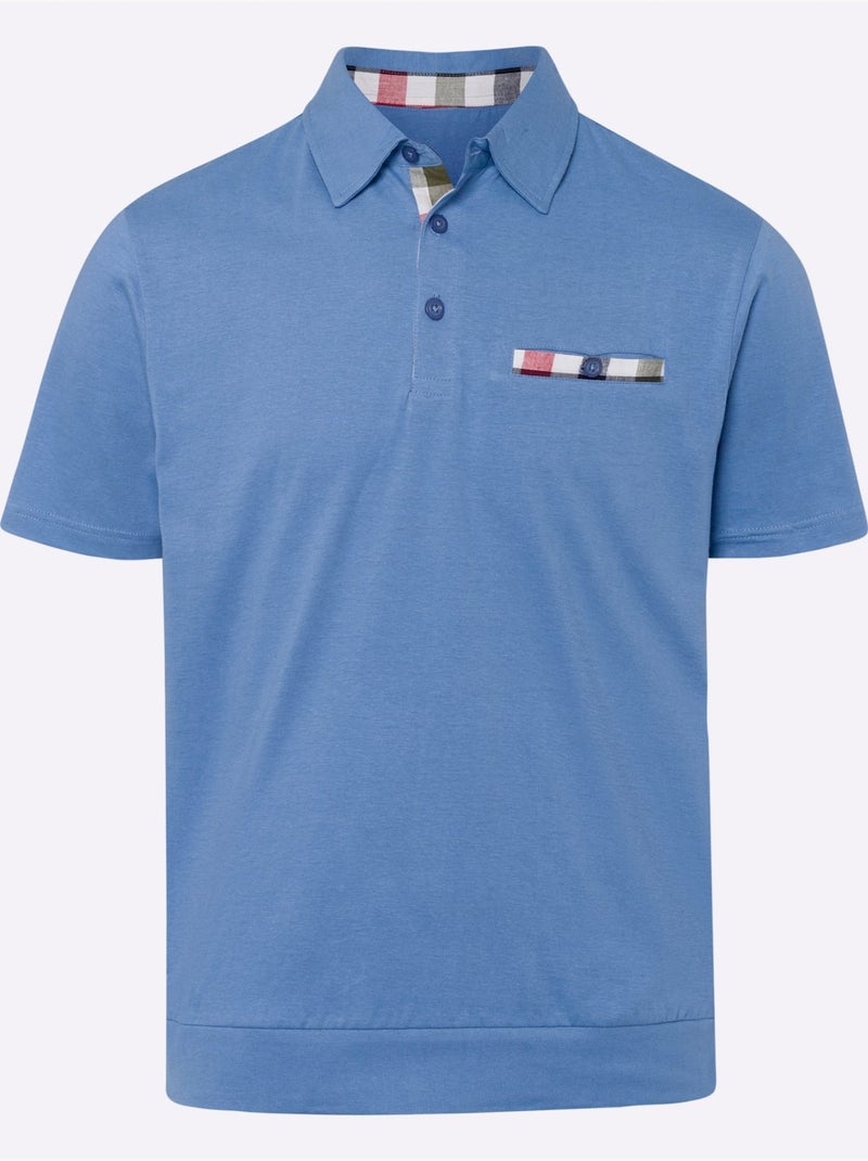 Polo à Manches Courtes Empiècements En Carreaux Tissés - Taille Standard - Moda Vilona Bleu - Kiabi