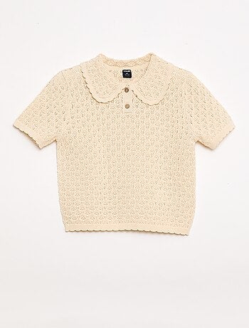 Polo à manches courtes en maille ajourée