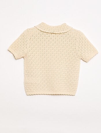 Polo à manches courtes en maille ajourée