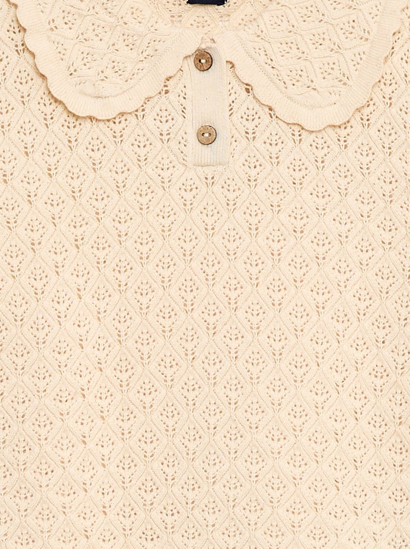 Polo à manches courtes en maille ajourée Beige - Kiabi