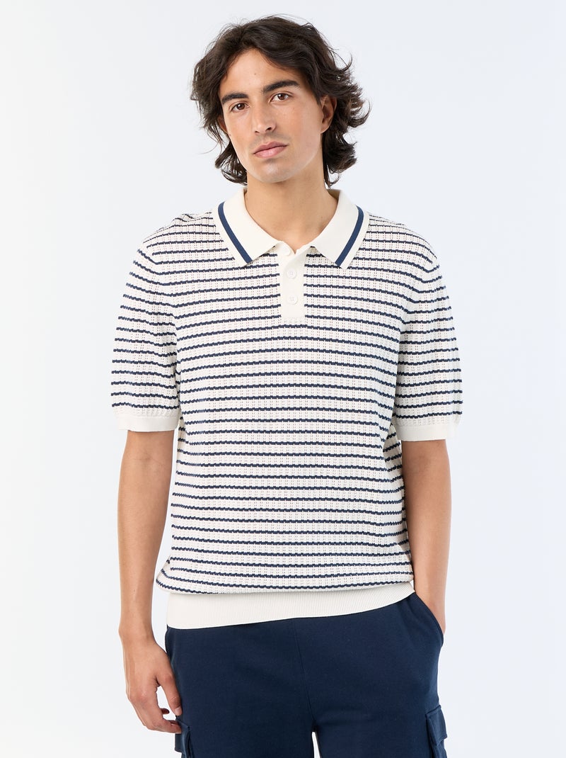 Polo à manches courtes en maille ajourée Beige - Kiabi
