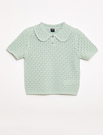 Polo à manches courtes en maille ajourée