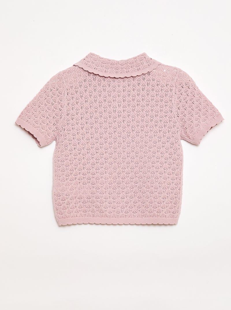 Polo à manches courtes en maille ajourée Violet - Kiabi