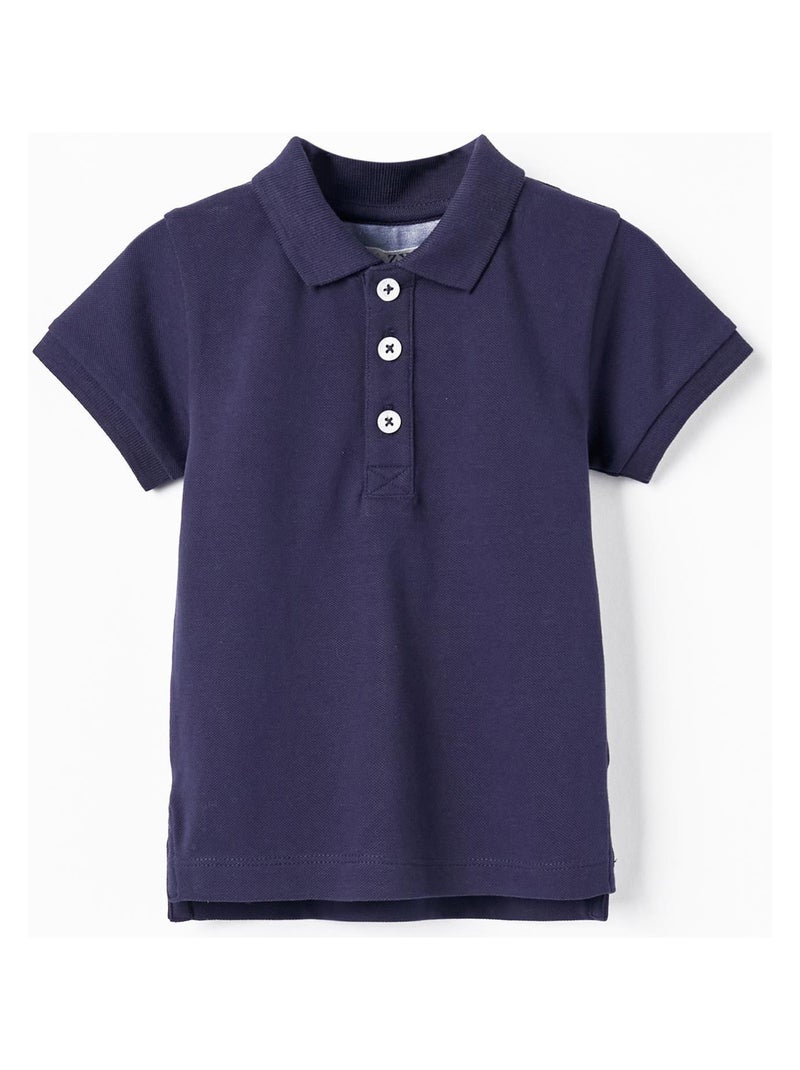 Polo à manches courtes en piqué de coton pour bébé garçon 'B&S' manches courtes BROTHERS&SISTERS Bleu foncé - Kiabi