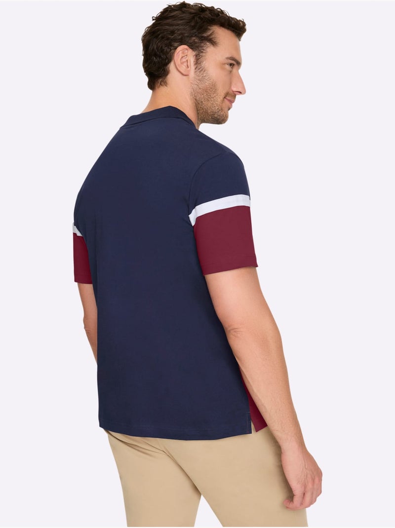 Polo à Manches Courtes Jersey Fin - Taille Standard - Witt Bleu Rouge - Kiabi