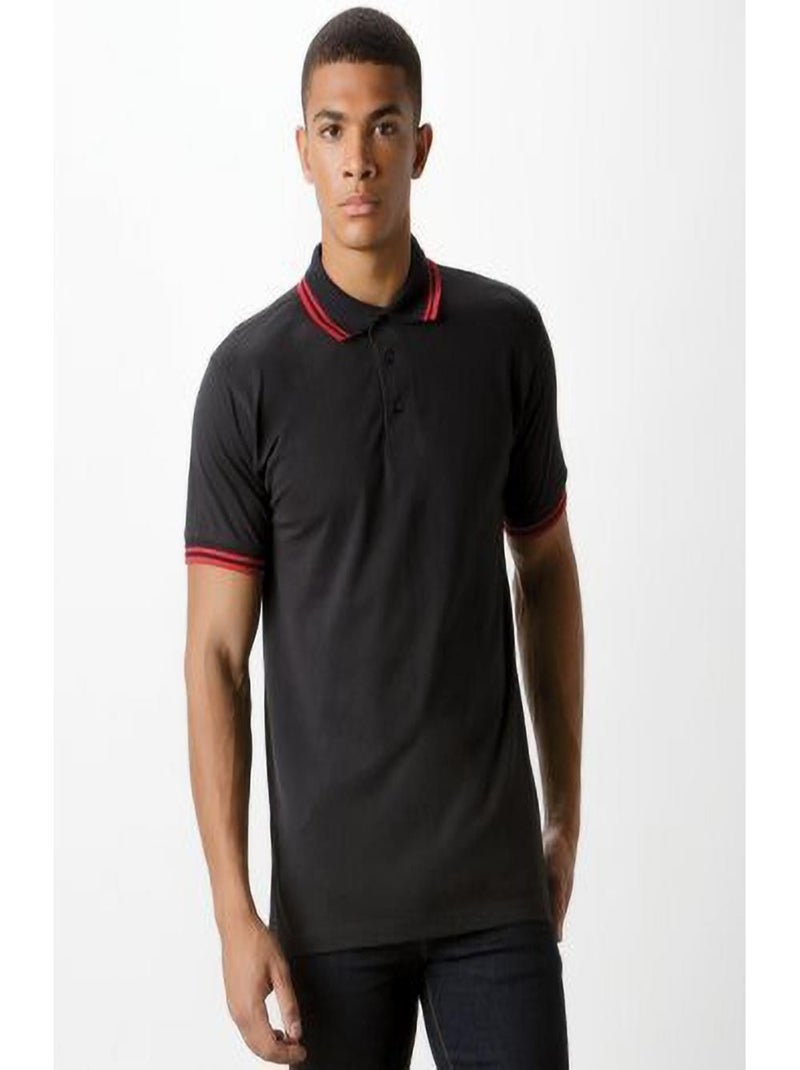 Polo à manches courtes Kustom Kit pour homme Noir Rouge - Kiabi
