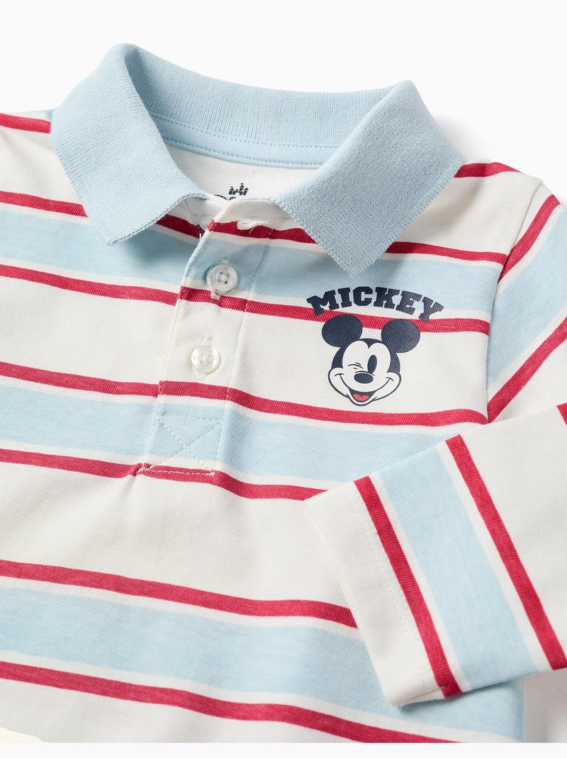 Polo à manches longues à rayures avec imprimé mickey Bleu clair - Kiabi