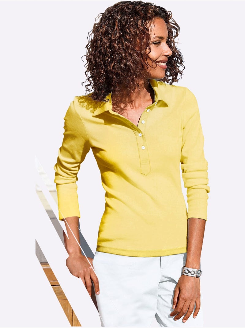 Polo à manches longues avec col polo en pur coton - taille standard - witt Jaune - Kiabi