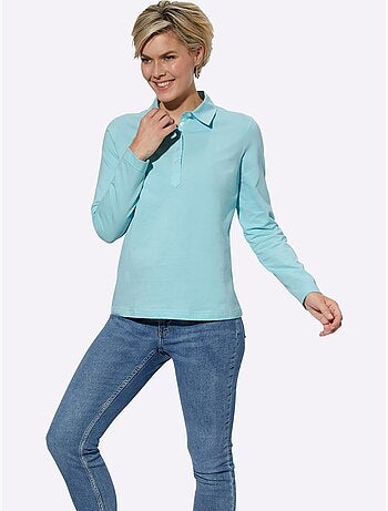 Polo à manches longues en jersey fin avec col polo et patte de boutonnage - Taille standard - Witt