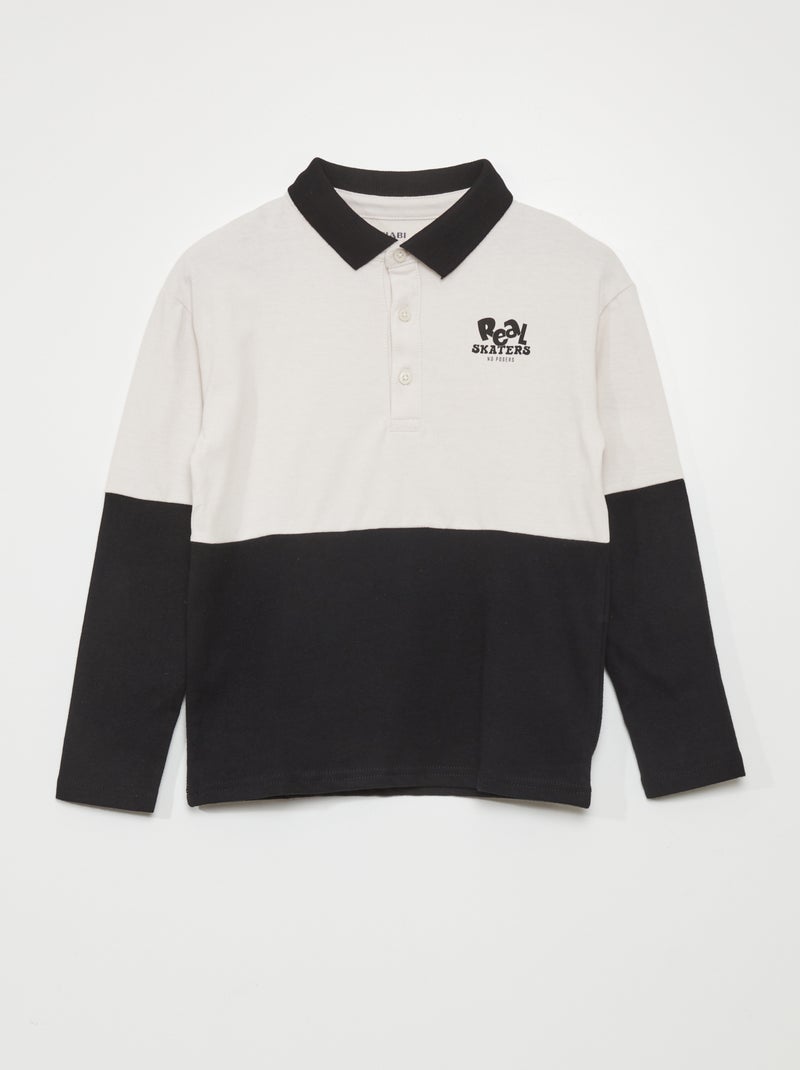 Polo à manches longues Blanc/noir - Kiabi
