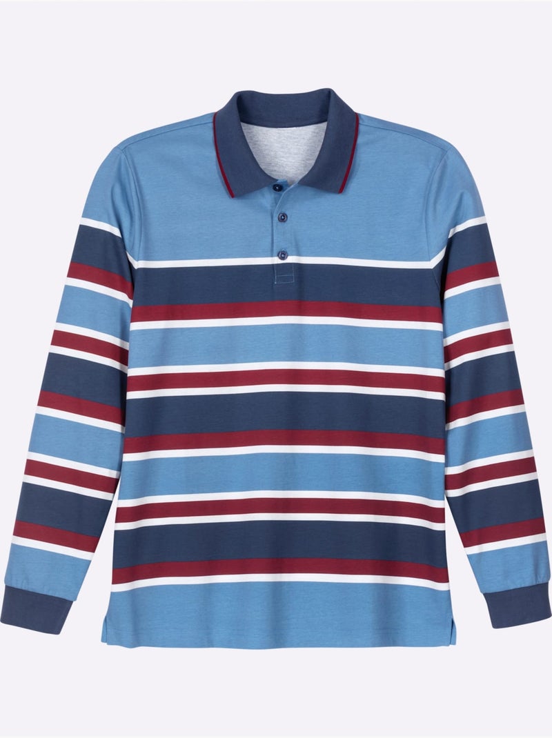 Polo à manches longues bords-côtes extensibles confortables - taille standard - moda vilona Bleu Rouge - Kiabi
