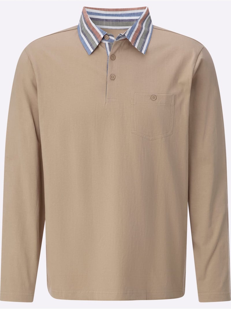 Polo à Manches Longues Col Chemise Tissé - Taille Standard - Moda Vilona Beige - Kiabi