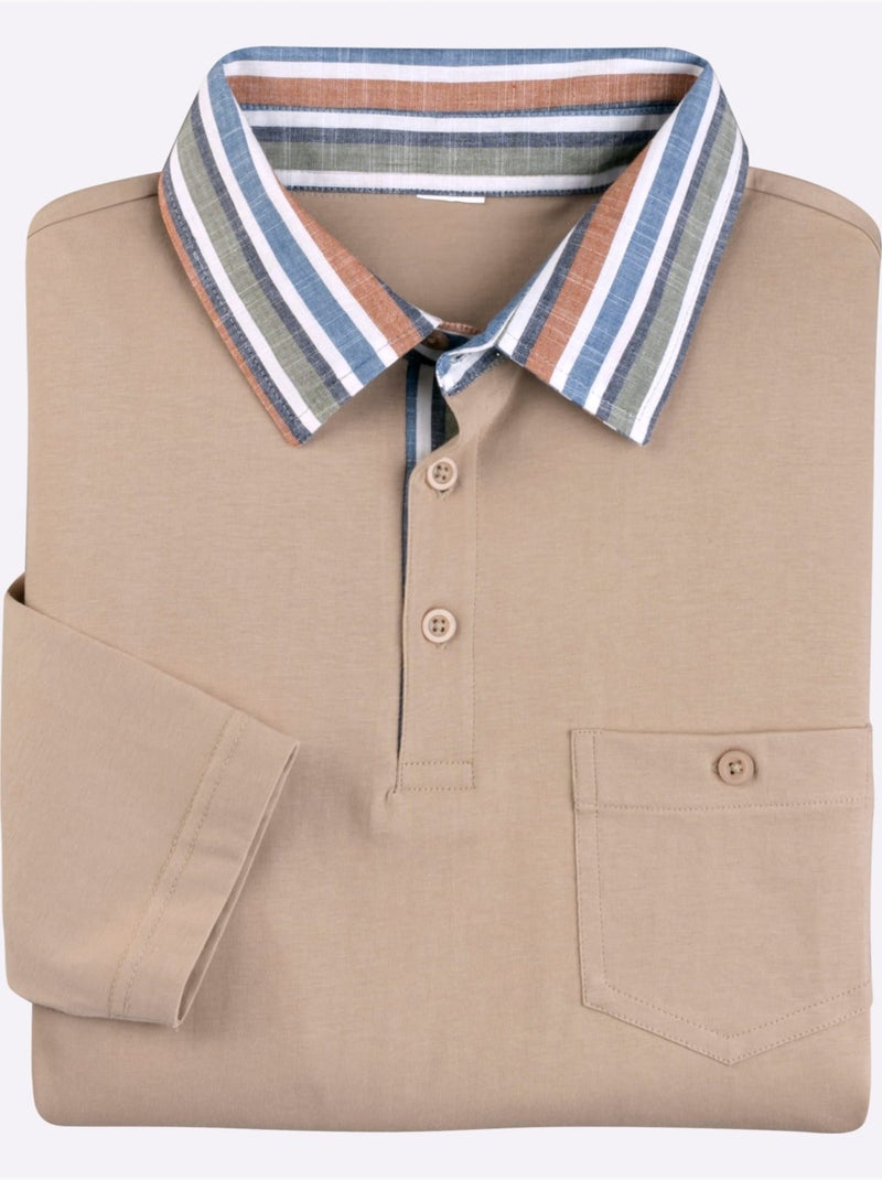 Polo à Manches Longues Col Chemise Tissé - Taille Standard - Moda Vilona Beige - Kiabi
