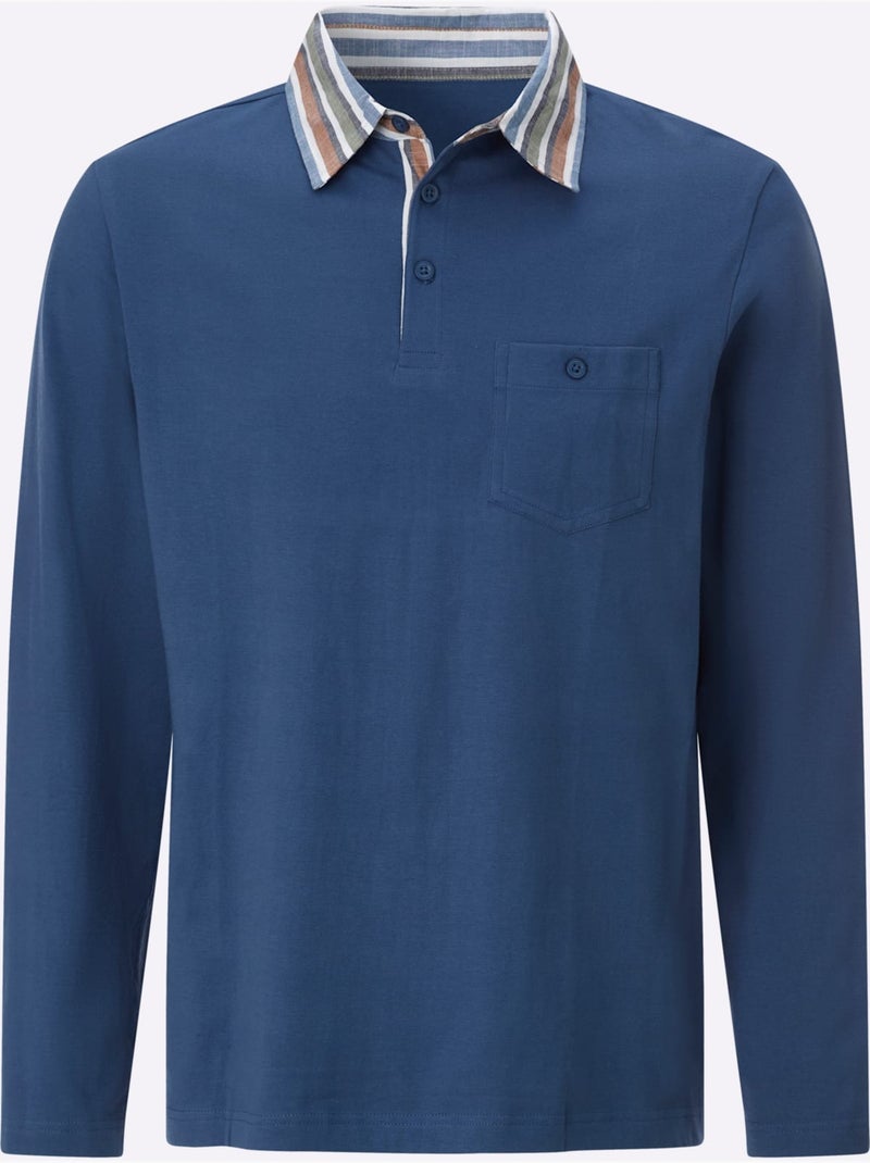 Polo à Manches Longues Col Chemise Tissé - Taille Standard - Moda Vilona Bleu jean - Kiabi