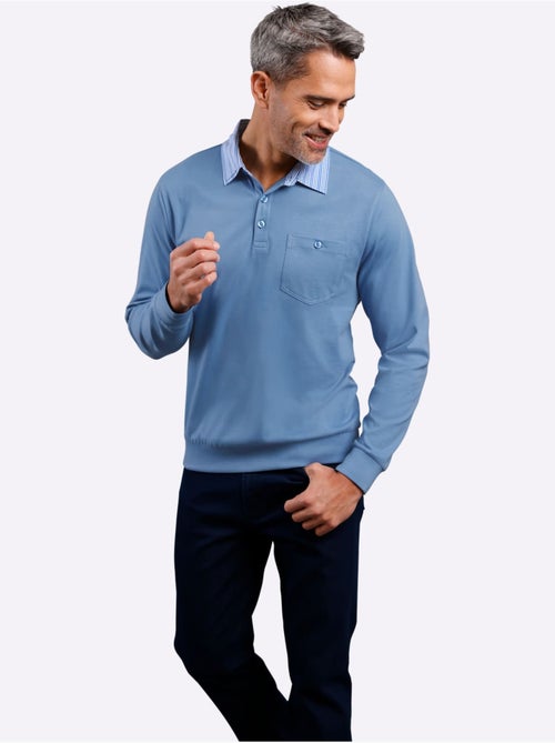 Polo à manches longues col chemise tissé - taille standard - moda vilona - Kiabi Polo à manches longues col chemise tissé - taille standard - moda vilona - Kiabi