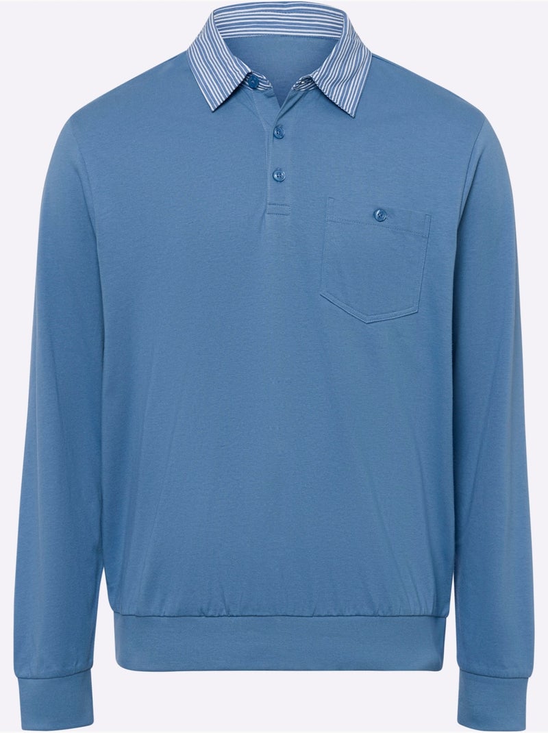 Polo à manches longues col chemise tissé - taille standard - moda vilona Bleu - Kiabi