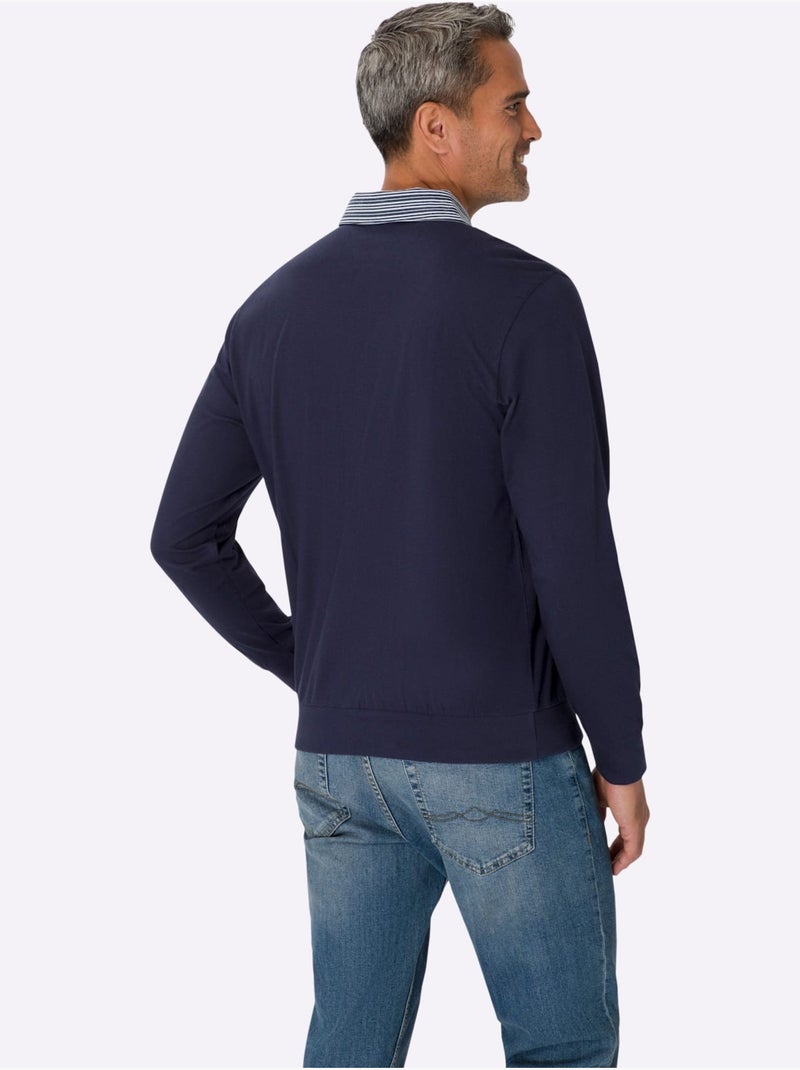 Polo à manches longues col chemise tissé - taille standard - moda vilona Bleu marine - Kiabi