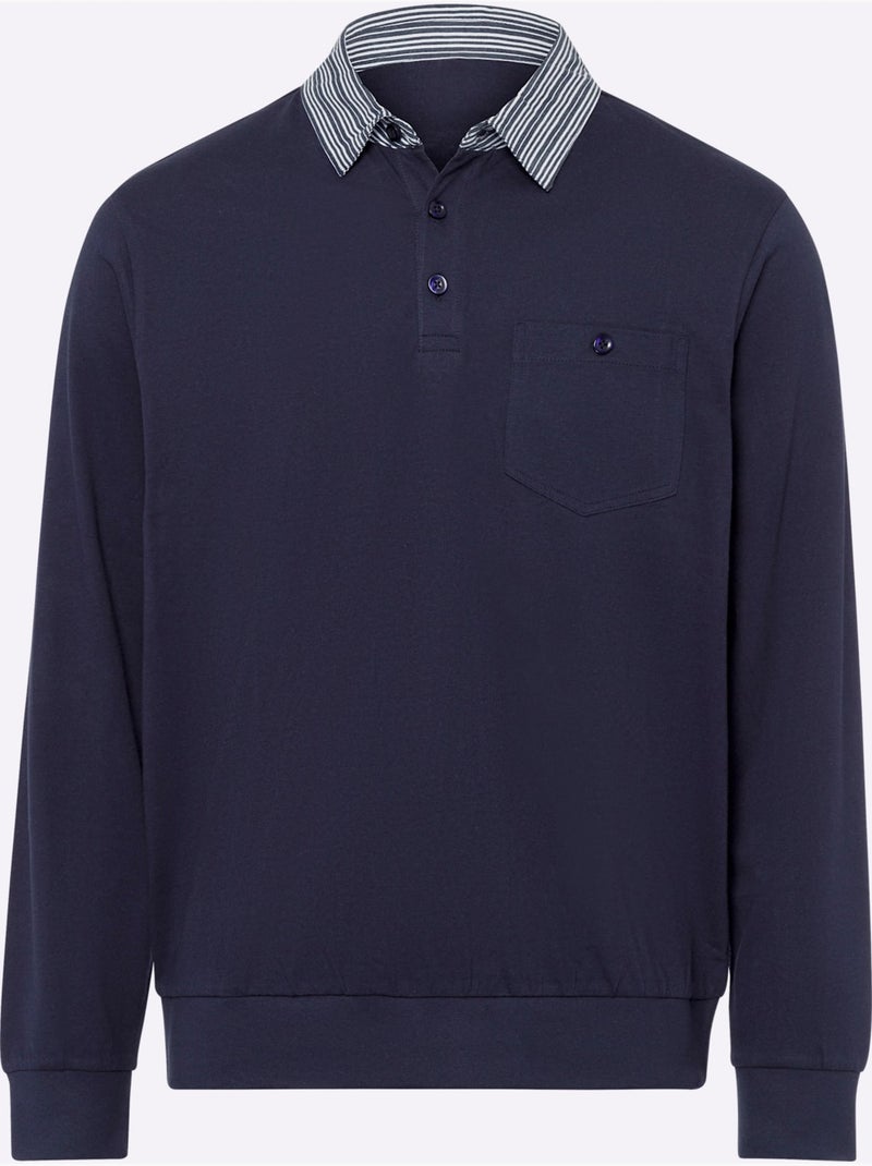 Polo à manches longues col chemise tissé - taille standard - moda vilona Bleu marine - Kiabi