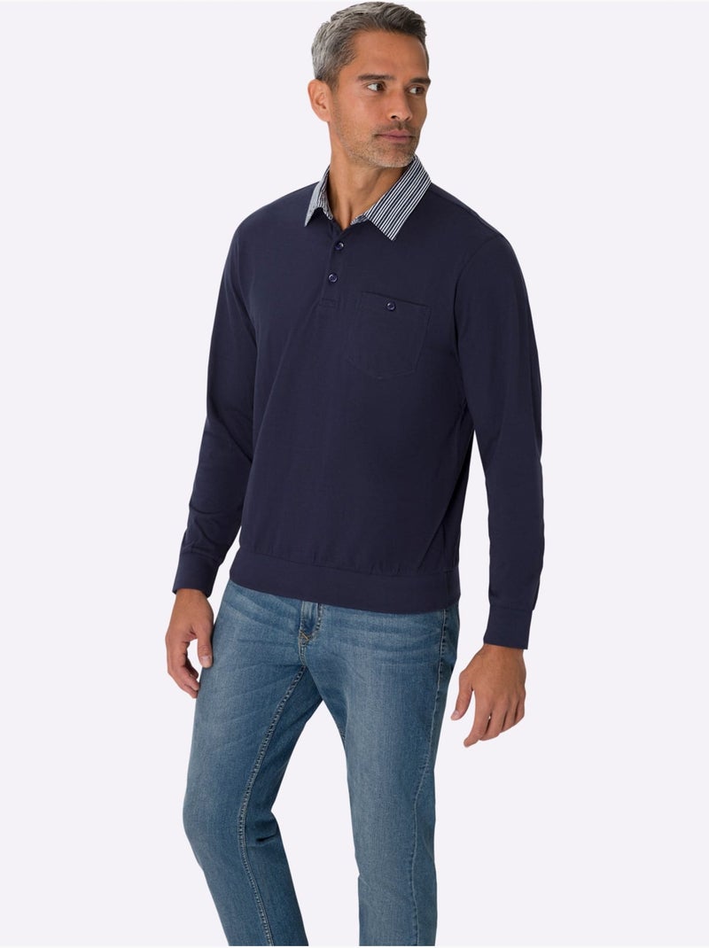 Polo à manches longues col chemise tissé - taille standard - moda vilona Bleu marine - Kiabi