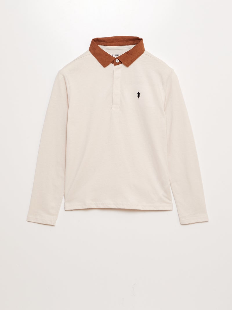 Polo à manches longues col contrastant Beige - Kiabi
