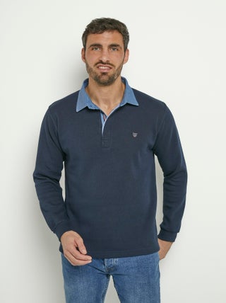 Polo à manches longues col denim