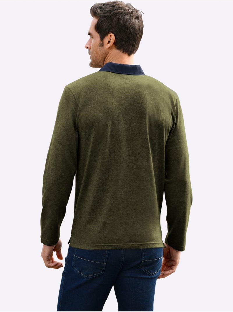 Polo à manches longues contrastes sportifs - taille standard - witt Bleu Vert Gris - Kiabi