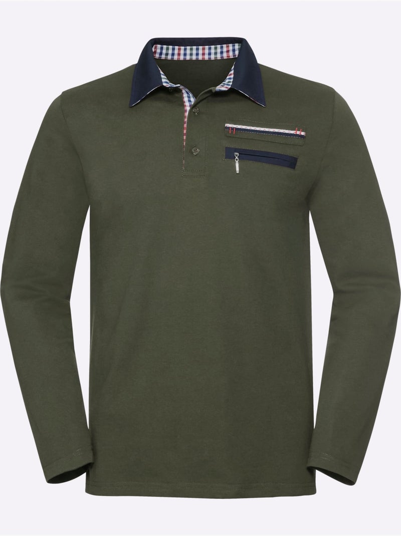 Polo à manches longues contrastes sportifs - taille standard - witt Bleu Vert Gris - Kiabi