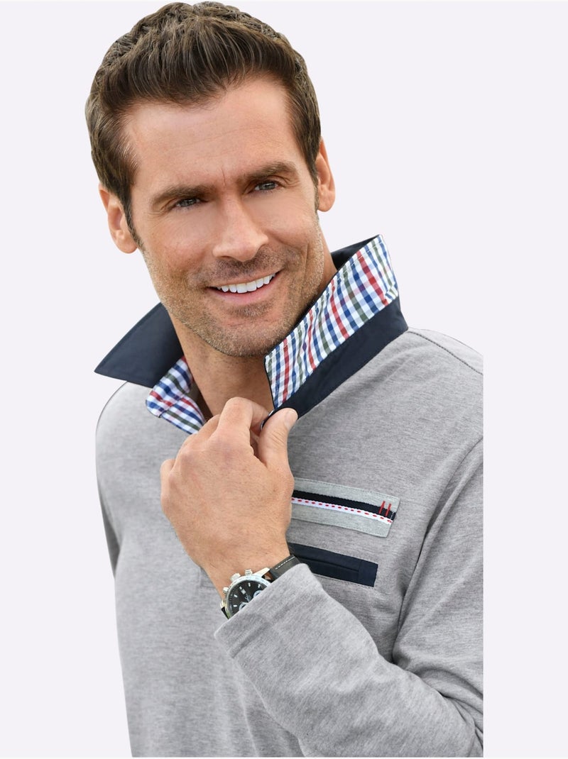 Polo à manches longues contrastes sportifs - taille standard - witt Gris clair - Kiabi