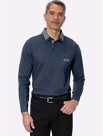 Polo à manches longues empiècements en carreaux tissés - taille standard - moda vilona