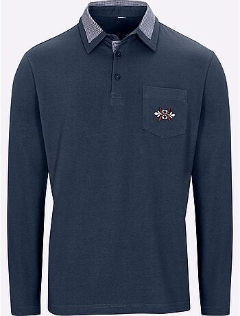 Polo à manches longues empiècements en carreaux tissés - taille standard - moda vilona