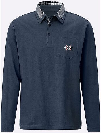 Polo à manches longues empiècements en carreaux tissés - taille standard - moda vilona