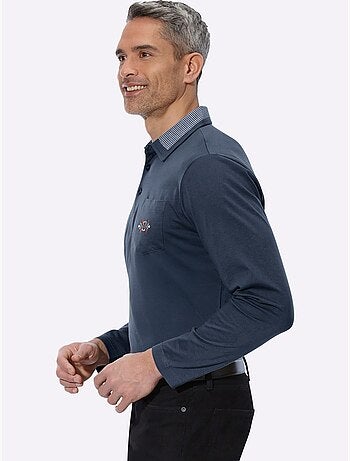 Polo à manches longues empiècements en carreaux tissés - taille standard - moda vilona