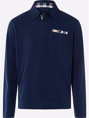 Polo à Manches Longues Empiècements En Carreaux Tissés - Taille Standard - Moda Vilona