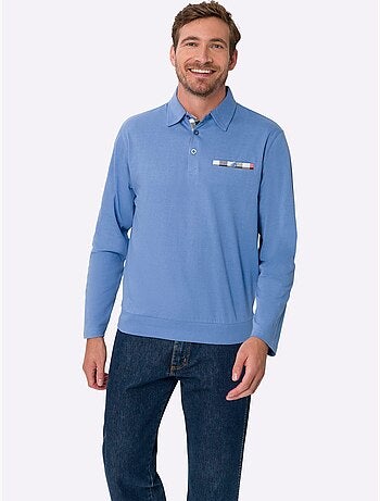 Polo à manches longues empiècements en carreaux tissés - taille standard - moda vilona