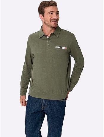 Polo à Manches Longues Empiècements En Carreaux Tissés - Taille Standard - Moda Vilona
