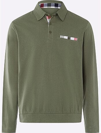 Polo à Manches Longues Empiècements En Carreaux Tissés - Taille Standard - Moda Vilona