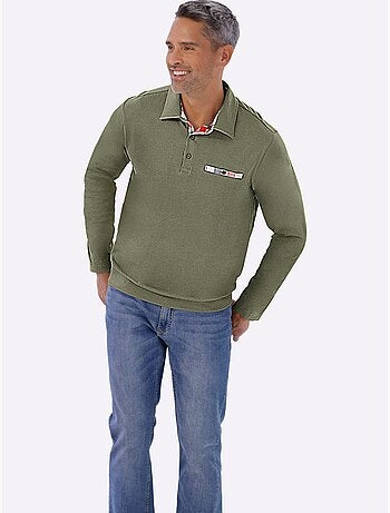 Polo à Manches Longues Empiècements En Carreaux Tissés - Taille Standard - Moda Vilona