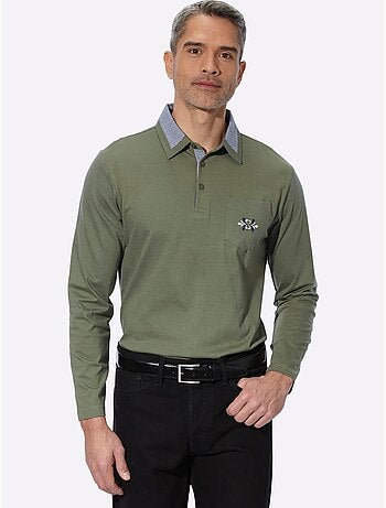 Polo à manches longues empiècements en carreaux tissés - taille standard - moda vilona