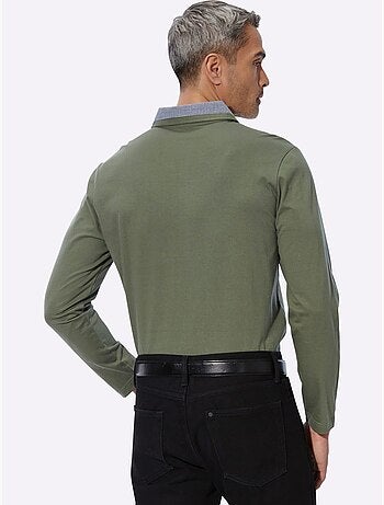 Polo à manches longues empiècements en carreaux tissés - taille standard - moda vilona