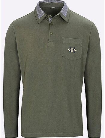 Polo à manches longues empiècements en carreaux tissés - taille standard - moda vilona