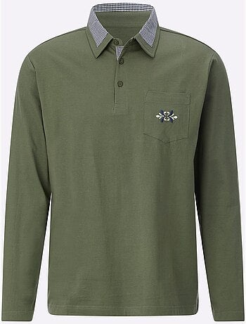 Polo à manches longues empiècements en carreaux tissés - taille standard - moda vilona
