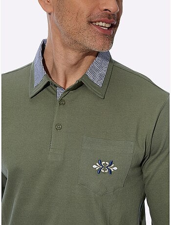 Polo à manches longues empiècements en carreaux tissés - taille standard - moda vilona