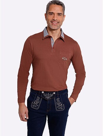 Polo à manches longues empiècements en carreaux tissés - taille standard - moda vilona