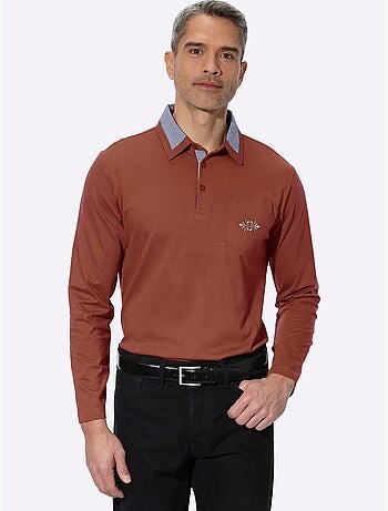 Polo à manches longues empiècements en carreaux tissés - taille standard - moda vilona