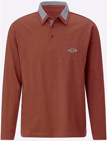 Polo à manches longues empiècements en carreaux tissés - taille standard - moda vilona